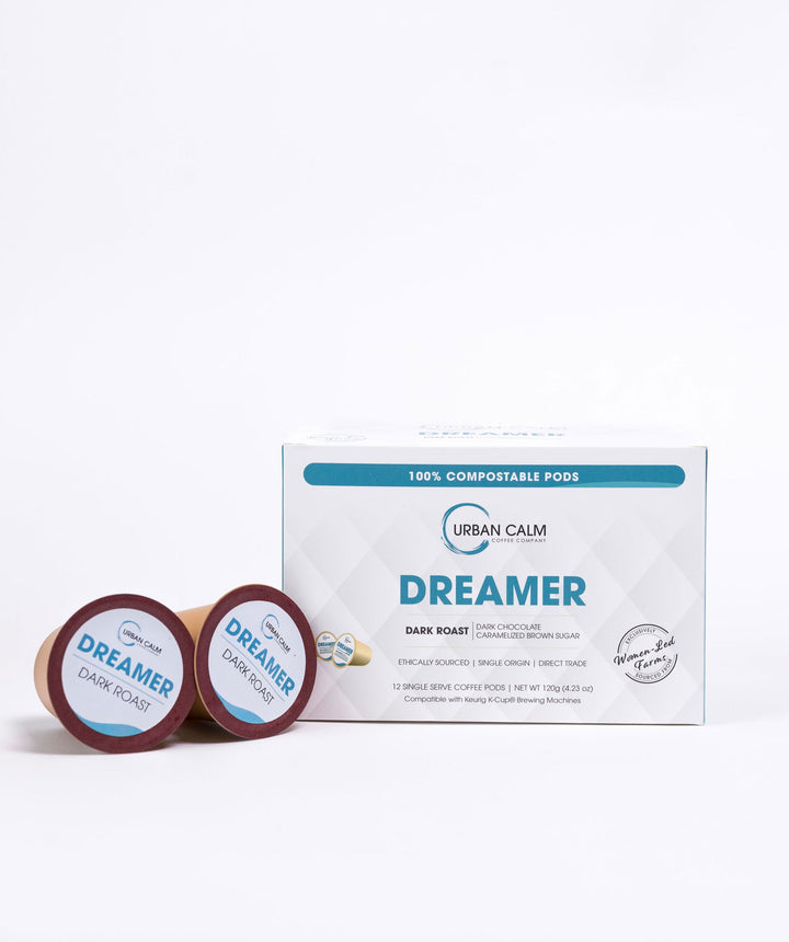 DREAMER DARK ROAST COFFEE - COMPOSTABLE SINGLE SERVE COFFEE PODS - urbancalmcoffee.ca