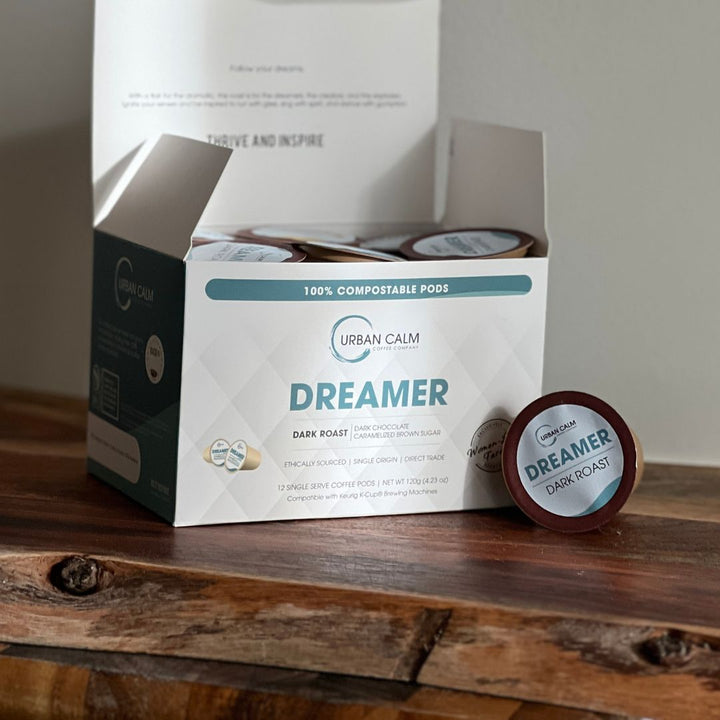 DREAMER DARK ROAST COFFEE - COMPOSTABLE SINGLE SERVE COFFEE PODS - urbancalmcoffee.ca