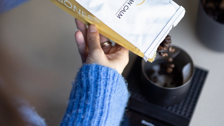 Coffee preparation showing a measured coffee dose