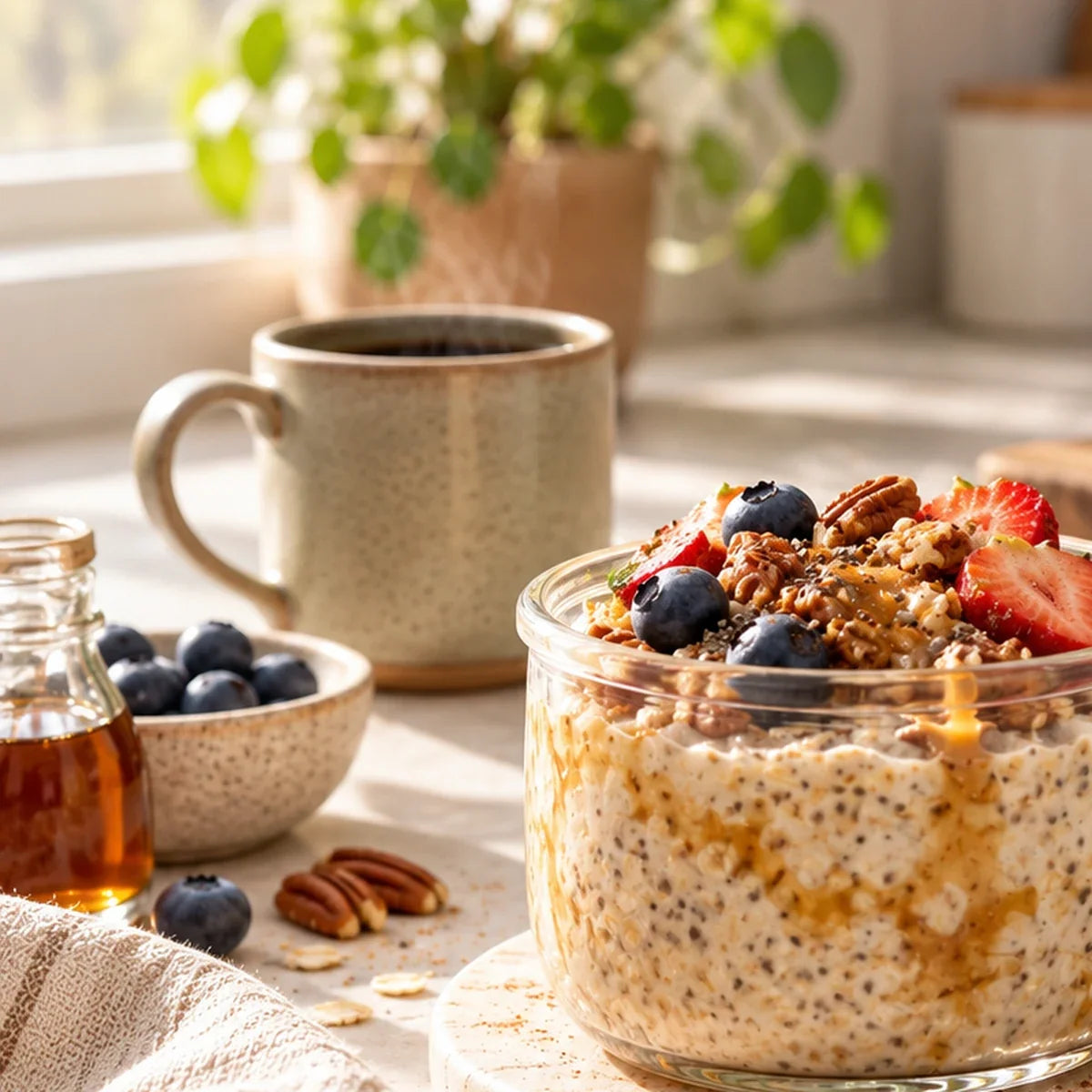 Maple vanilla mushroom coffee overnight oats