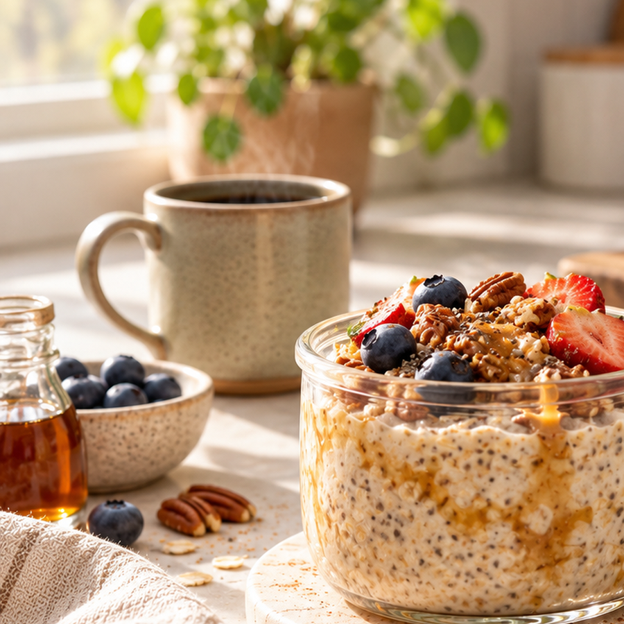 Maple vanilla mushroom coffee overnight oats
