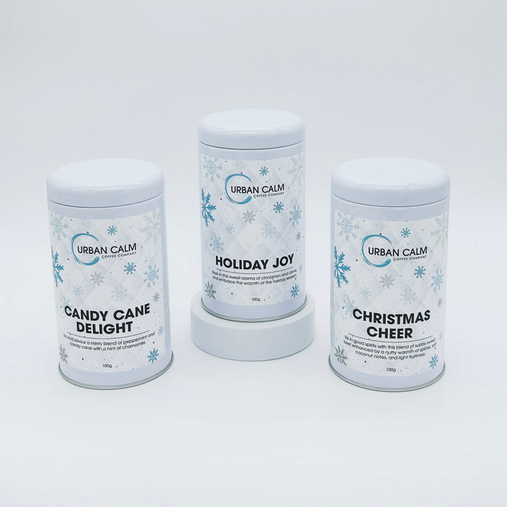 christmas teas in Calgary and made in Canada including holiday joy, candy cane delight, Christmas cheer