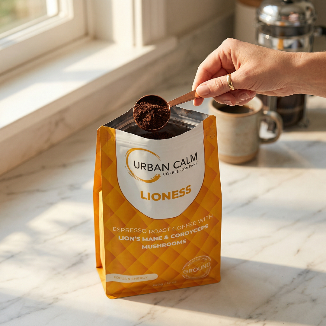 Lioness Espresso Mushroom Coffee | Lion's Mane & Cordyceps | Urban Calm Coffee