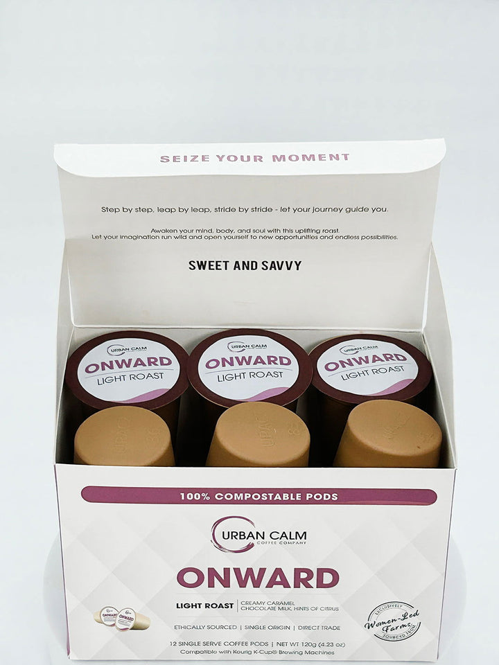 ONWARD LIGHT ROAST COFFEE - COMPOSTABLE SINGLE SERVE COFFEE PODS - urbancalmcoffee.ca
