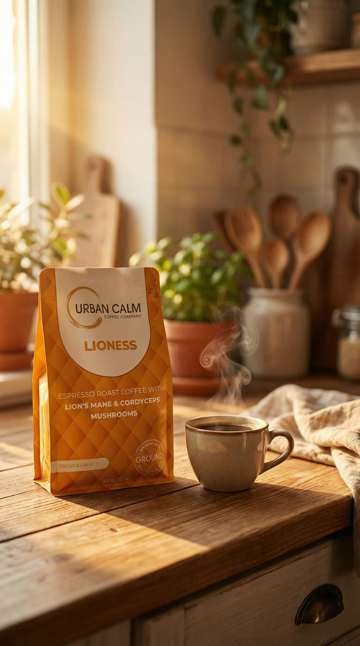 Lioness espresso mushroom coffee ground bag