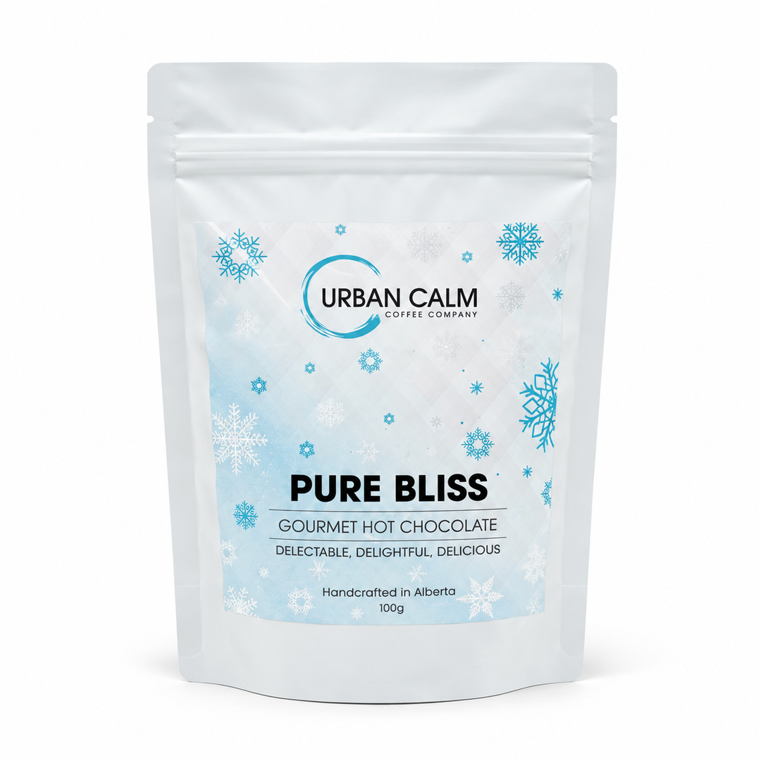 Pure Bliss Gourmet Hot Chocolate 100 g pouch on clean white background
