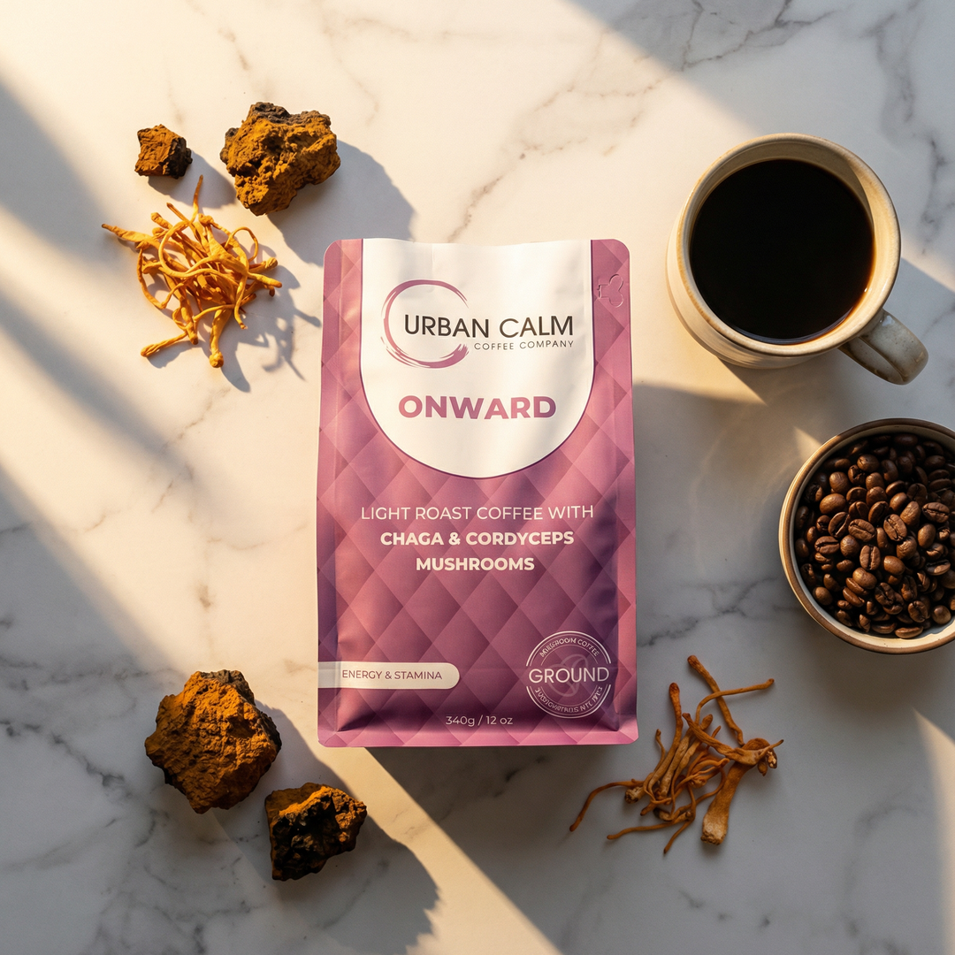 Onward light roast mushroom coffee ground bag