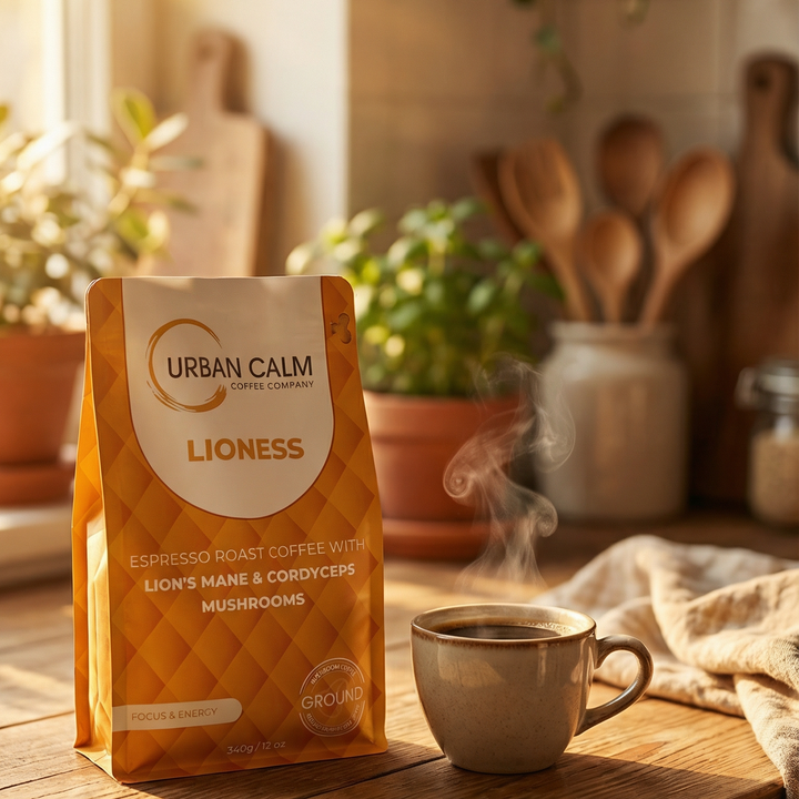 Lioness espresso roast mushroom coffee ground bag