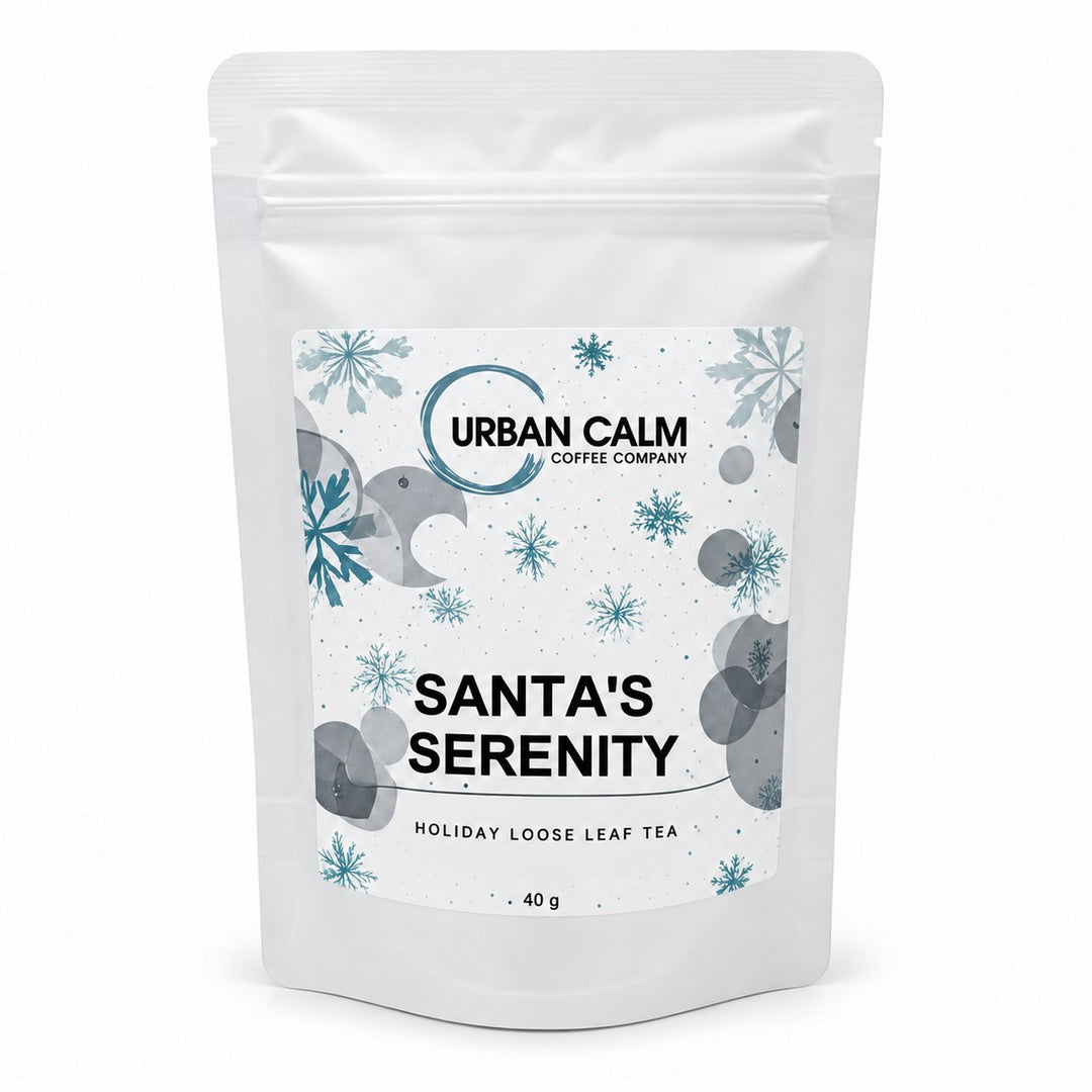 Santa’s Serenity holiday loose leaf tea in a 40 g pouch