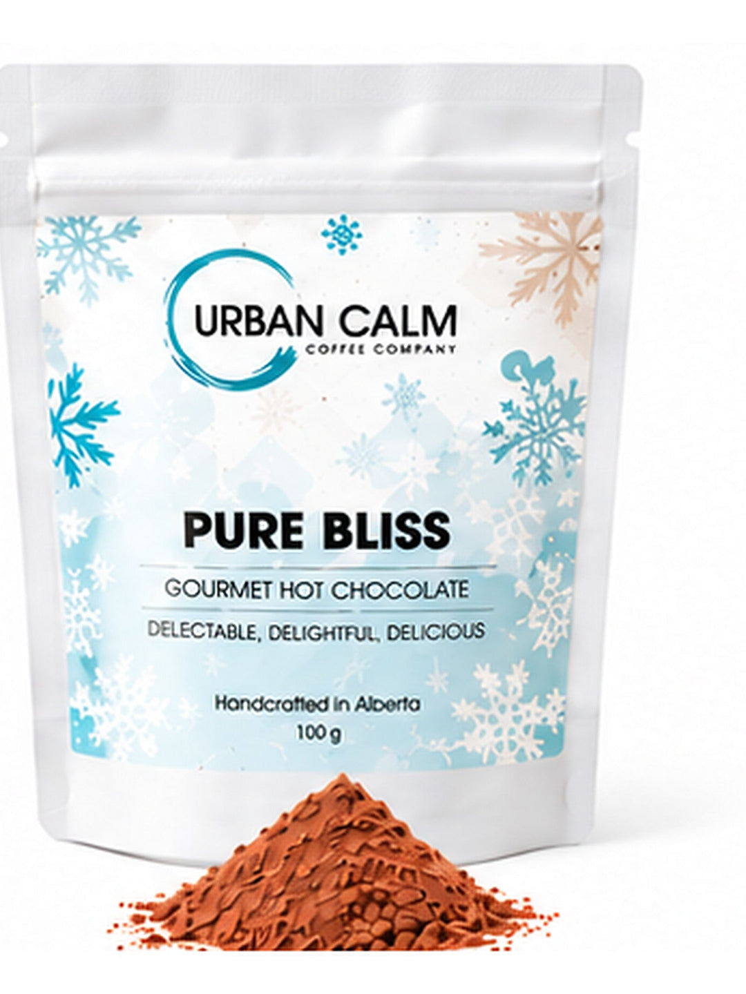 Urban Calm pure bliss pouch with matching ingredients on clean white background, 3:4 portrait