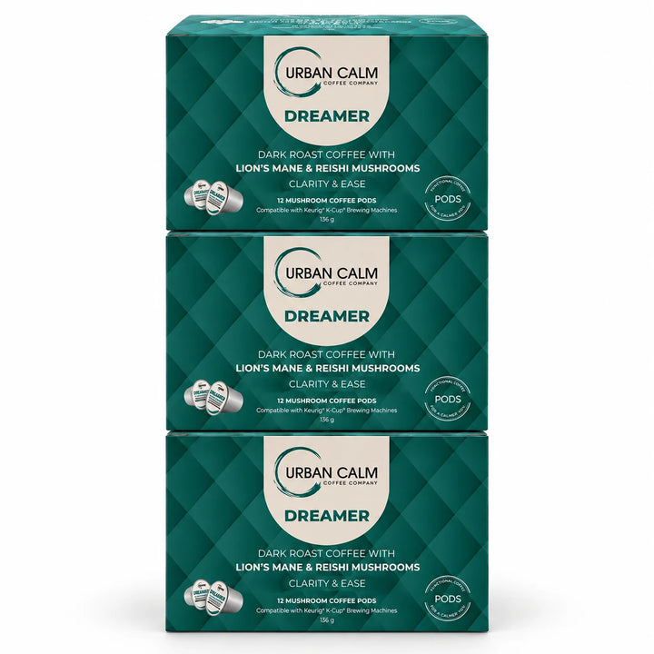 Urban Calm Dreamer mushroom coffee K-Cups, 3 boxes, 36 pods