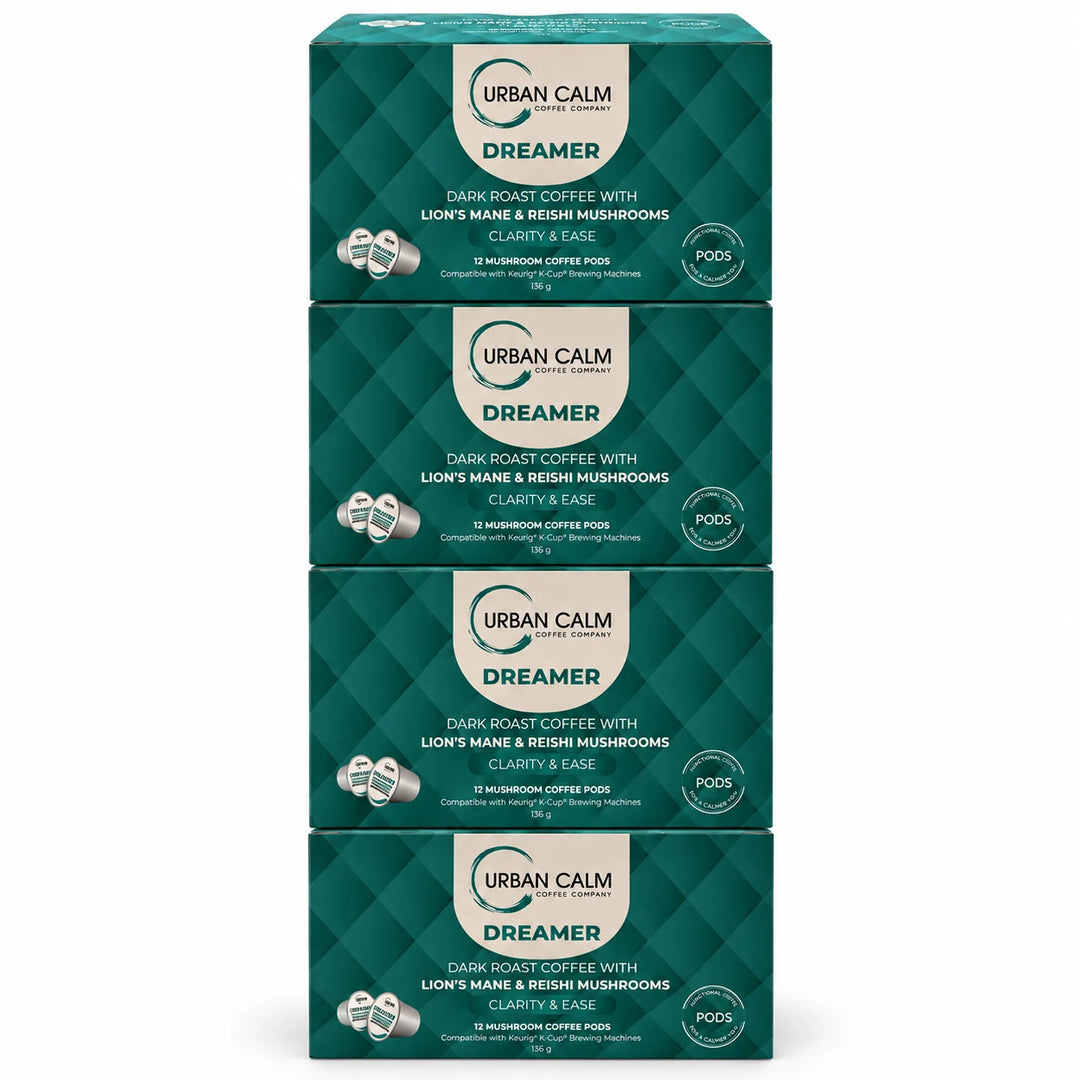 Urban Calm Dreamer mushroom coffee K-Cups, 4 boxes, 48 pods