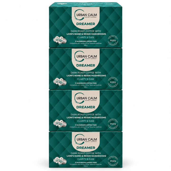 Urban Calm Dreamer mushroom coffee K-Cups, 4 boxes, 48 pods