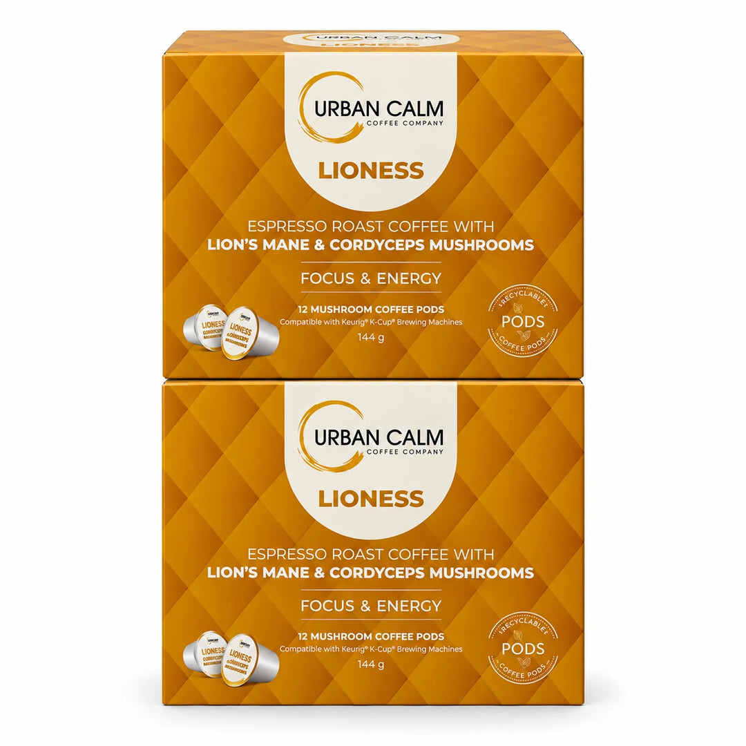 Urban Calm Lioness mushroom coffee K-Cups, 2 boxes, 24 pods