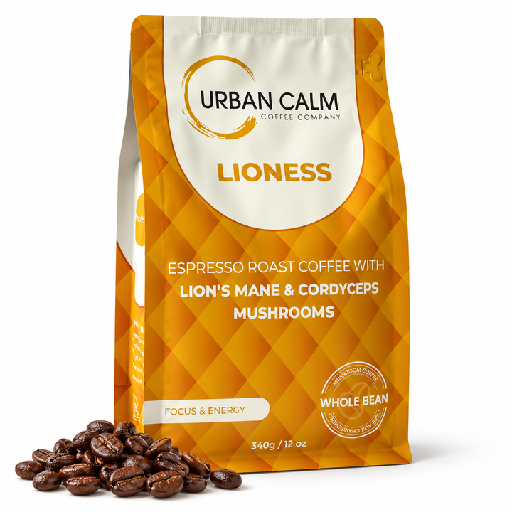 Urban Calm Lioness espresso roast mushroom coffee whole bean 340 g