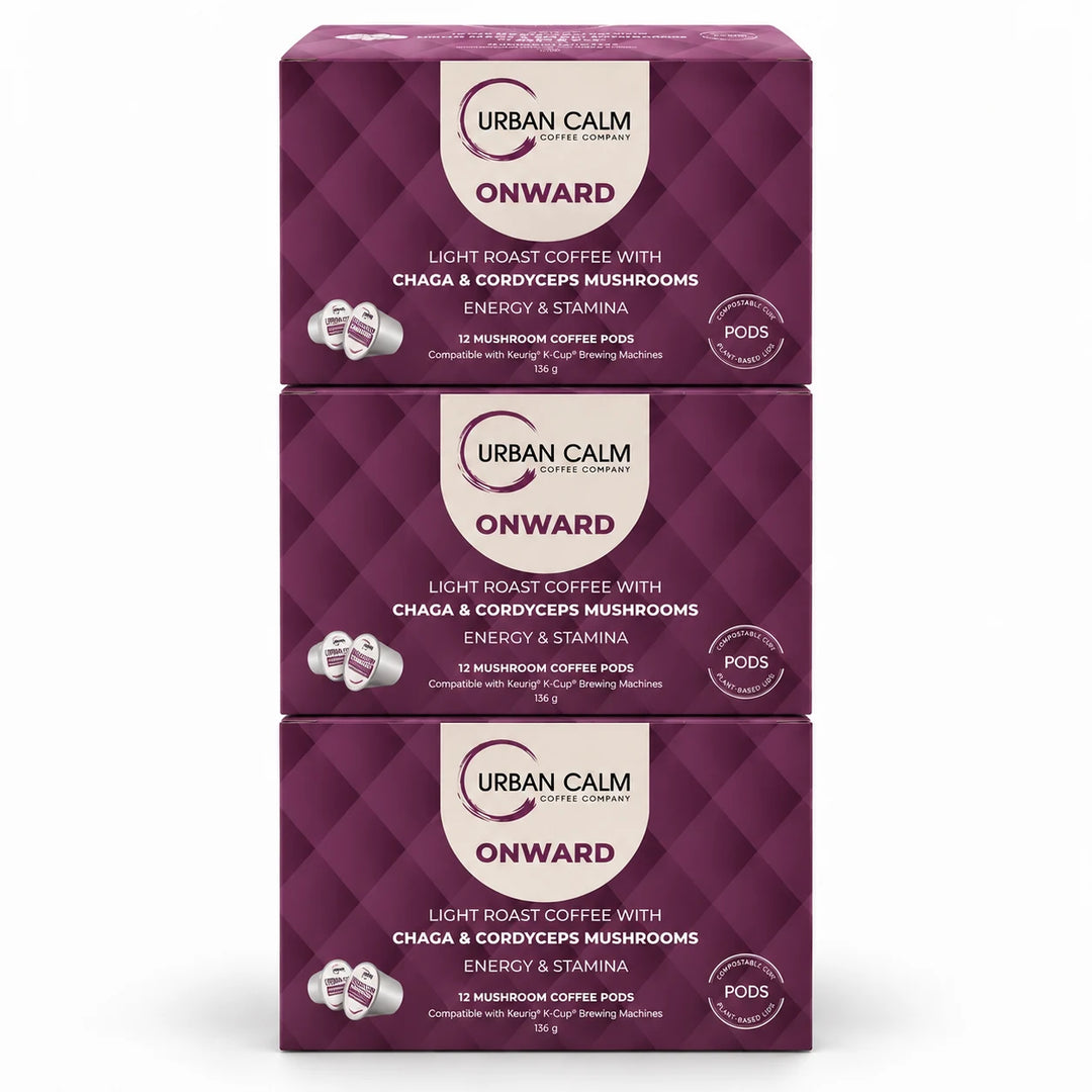 Urban Calm Onward mushroom coffee K-Cups, 3 boxes, 36 pods