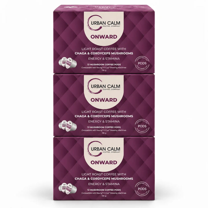 Urban Calm Onward mushroom coffee K-Cups, 3 boxes, 36 pods