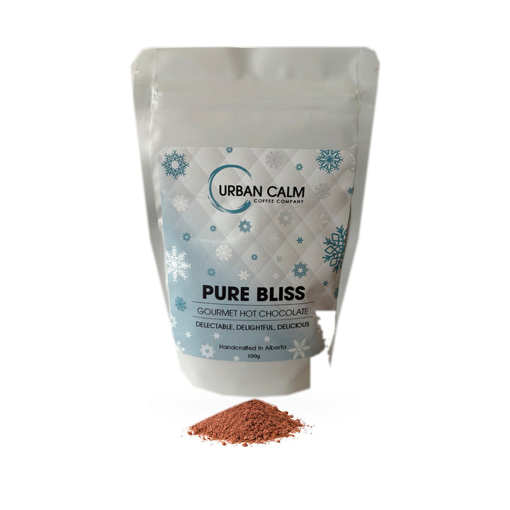 Pure Bliss 100 g gourmet hot chocolate pouch on white background