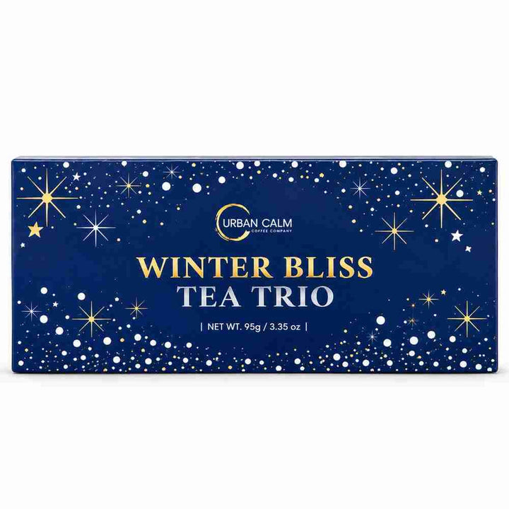 Urban Calm Winter Bliss Tea Trio gift set with three holiday loose leaf teas