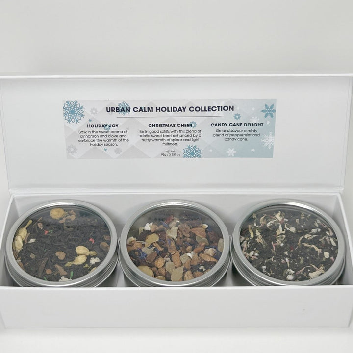 Urban Calm Winter Bliss Tea Trio with Holiday Joy Christmas Cheer and Candy Cane Delight